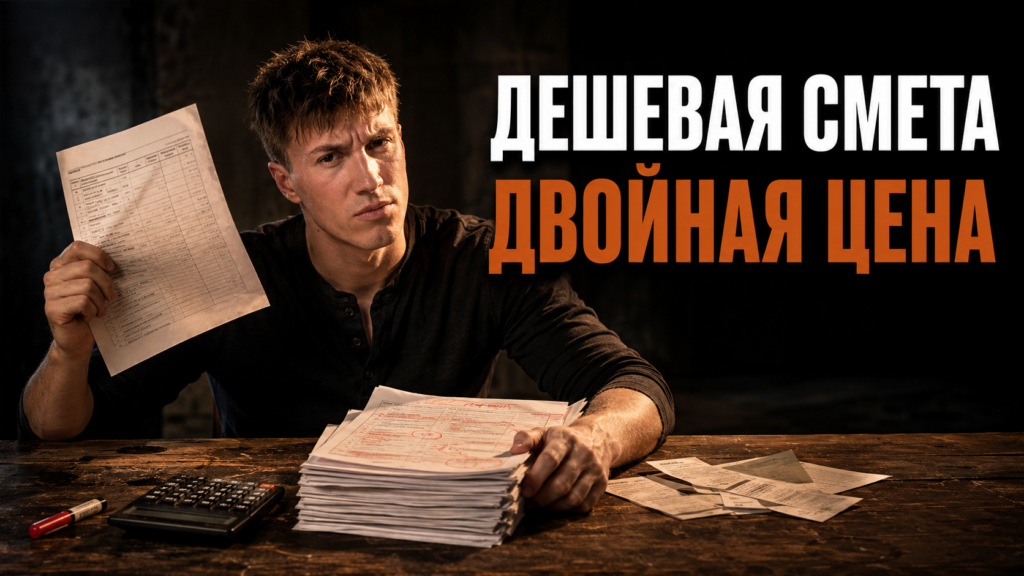 Бумажная смета на ремонт квартиры с расчетом итоговой стоимости. Наглядное сравнение дешевого и дорогого варианта отделки.