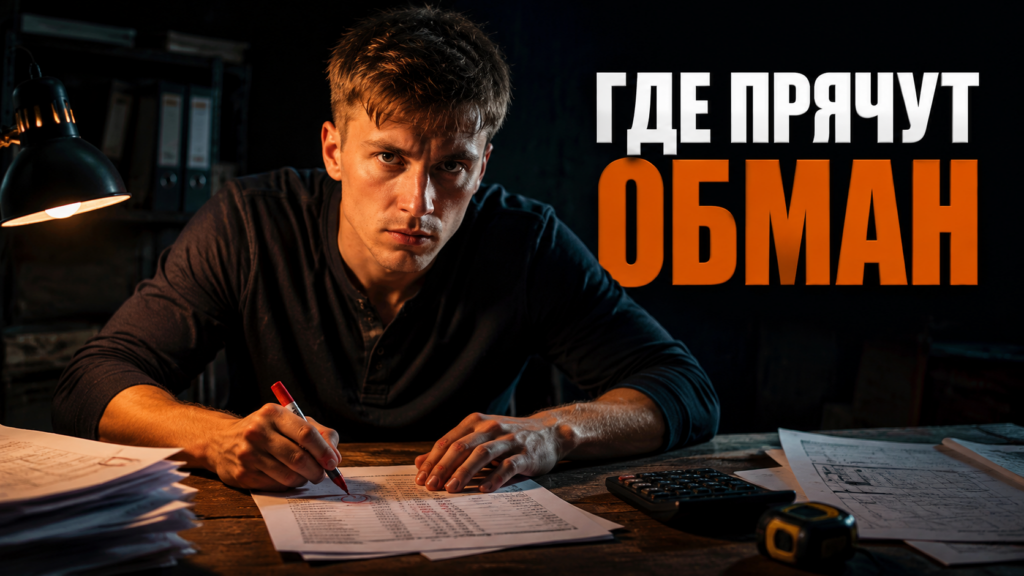 Пример строительной документации с выделенными спорными пунктами, показывающий как проверить смету подрядчика на занижение цен.