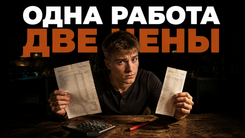 Строительные чертежи и расчеты, где показана смета стоимости работ, объясняющие разницу в цене за одинаковые задачи.
