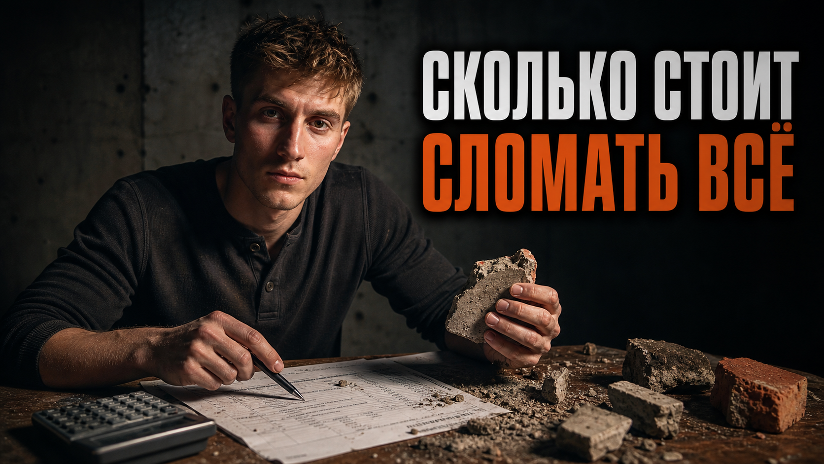 Рабочий в защитной экипировке с перфоратором ломает старую межкомнатную перегородку, выполняя демонтаж при ремонте квартиры.