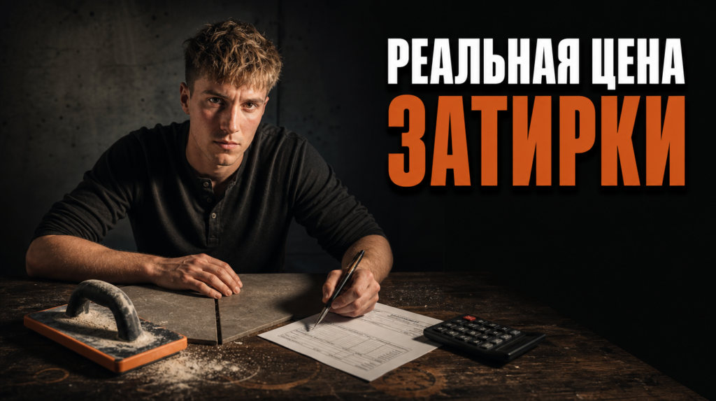 Мастер аккуратно заполняет стыки резиновым шпателем. Профессиональная затирка швов на плитке гарантирует долговечность ремонта.